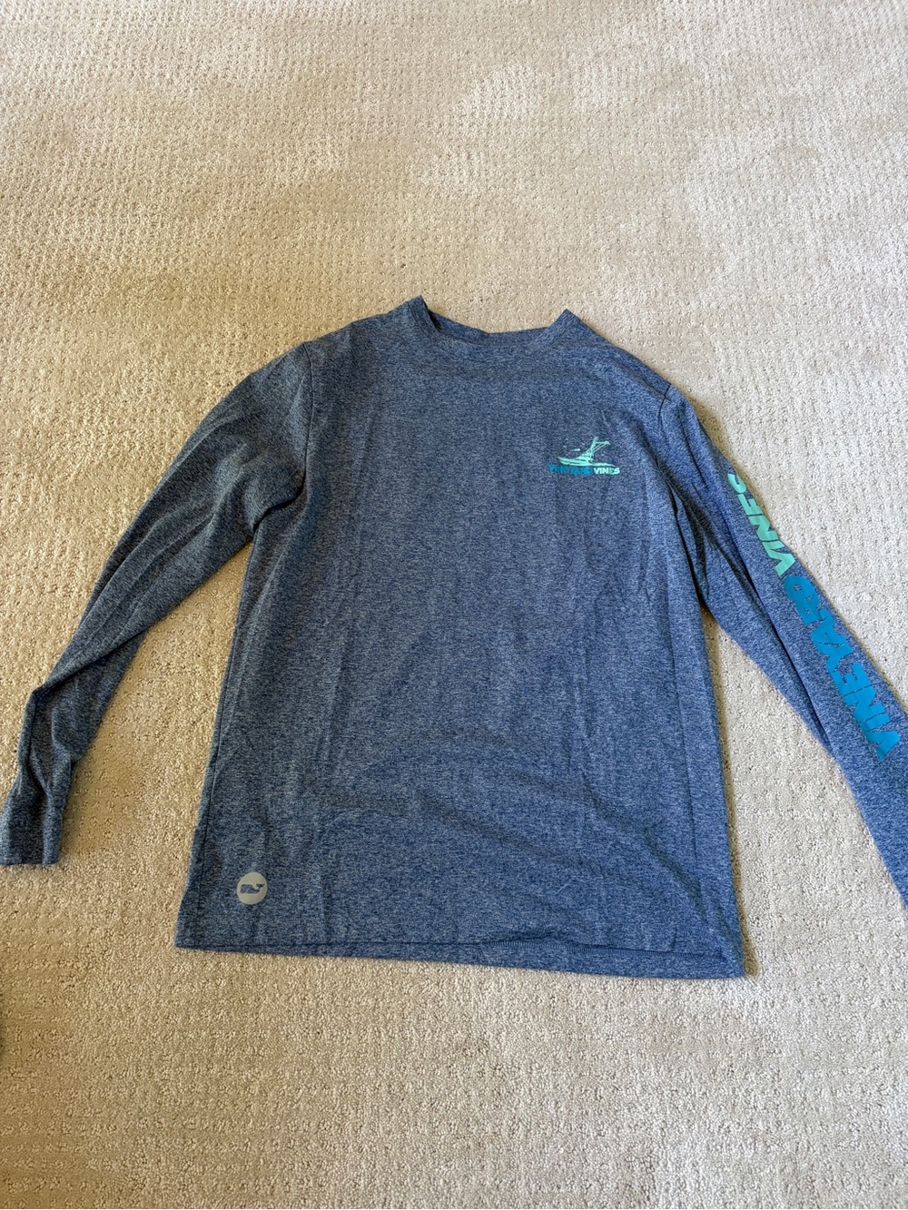 Vineyard Vines Men's Long-Sleeve Performance Shirt - Navy Heather with Teal Logo